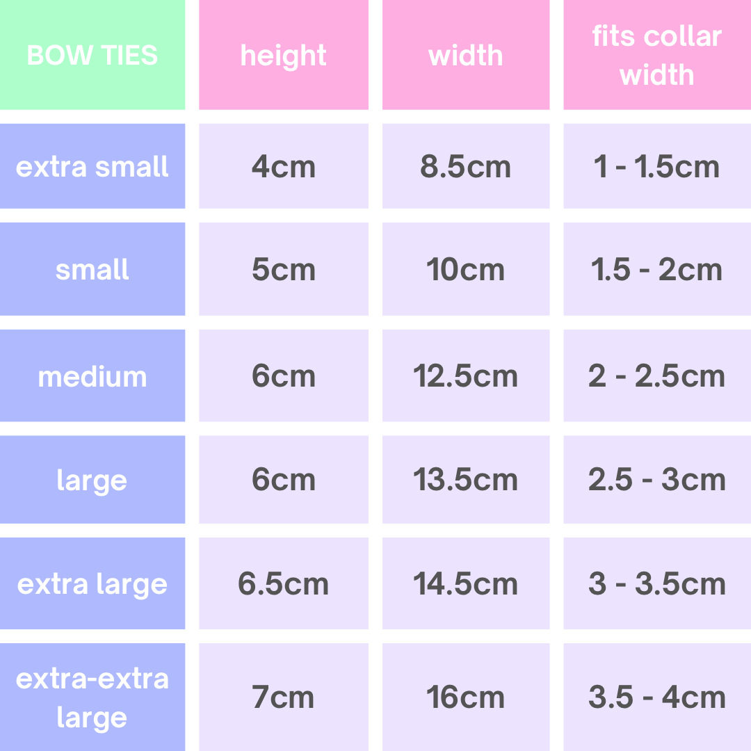 pet bow tie size chart