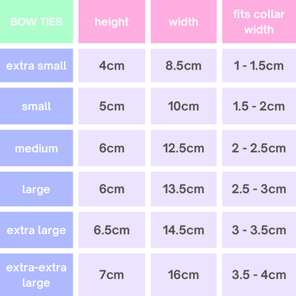 pet bow tie size chart