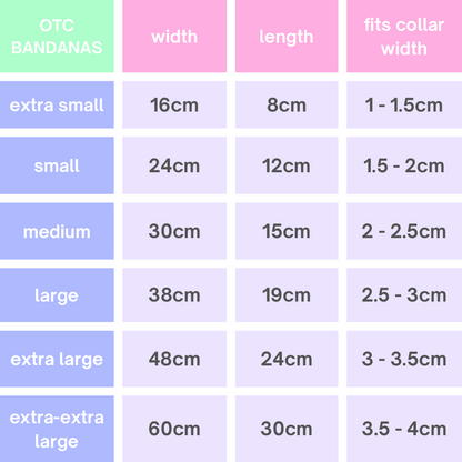 pet bandana size chart 