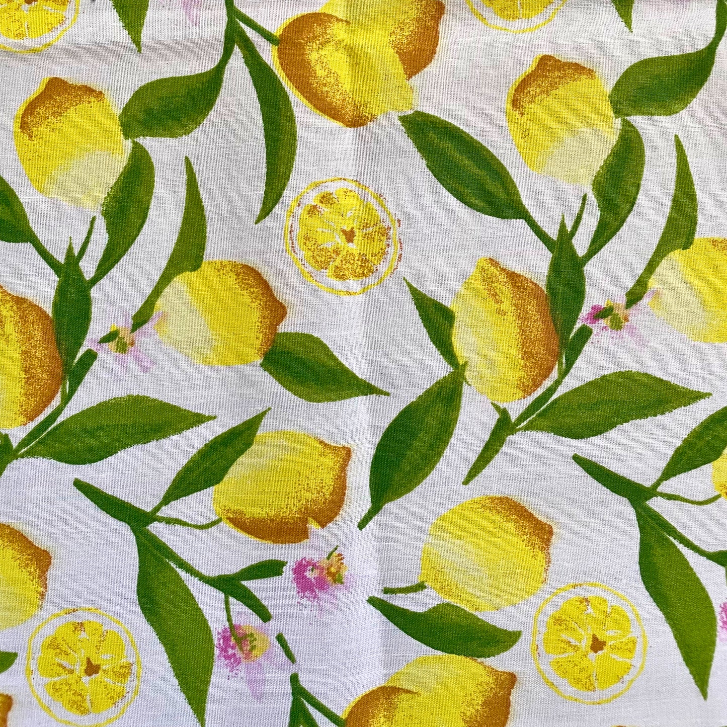 white and lemon print fabric 